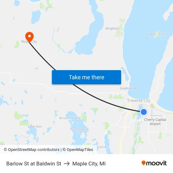 Barlow St at Baldwin St to Maple City, MI map