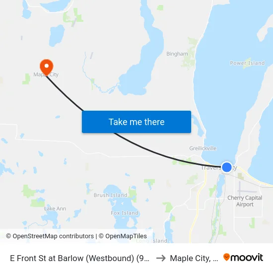 E Front St at Barlow (Westbound) (9290) to Maple City, MI map