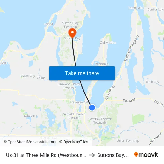 Us-31 at Three Mile Rd (Westbound) to Suttons Bay, MI map