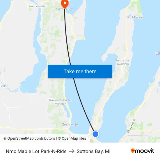 Nmc Maple Lot Park-N-Ride to Suttons Bay, MI map