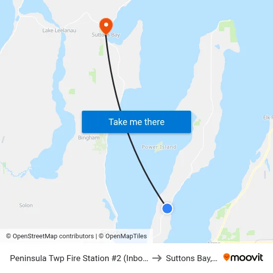 Peninsula Twp Fire Station #2 (Inbound) to Suttons Bay, MI map