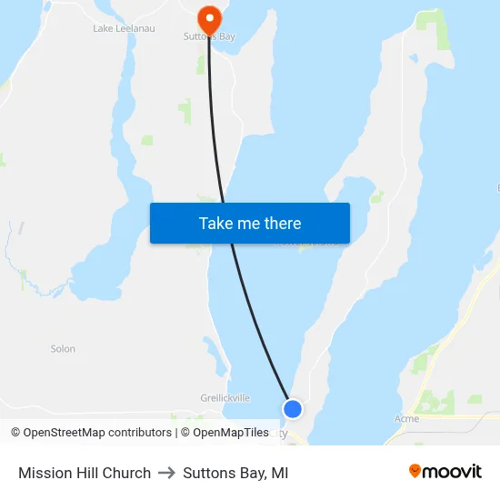 Mission Hill Church to Suttons Bay, MI map