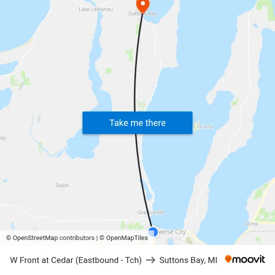 W Front at Cedar (Eastbound - Tch) to Suttons Bay, MI map
