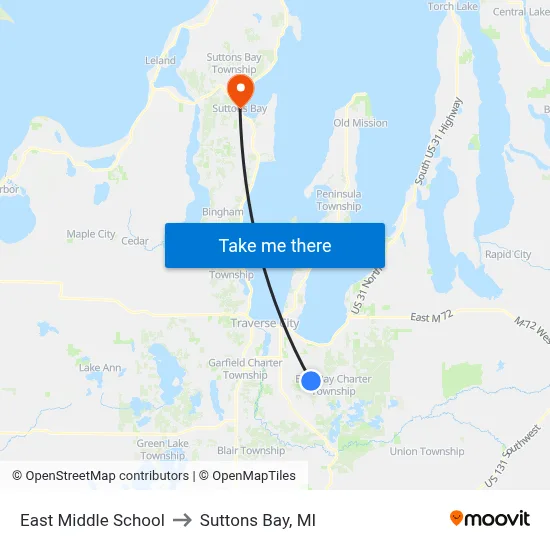 East Middle School to Suttons Bay, MI map
