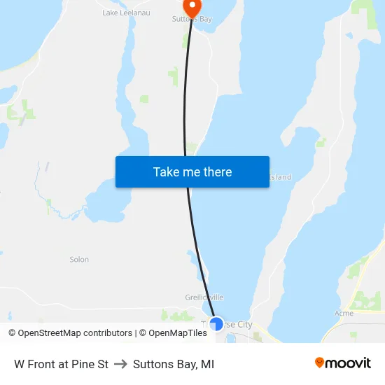 W Front at Pine St to Suttons Bay, MI map