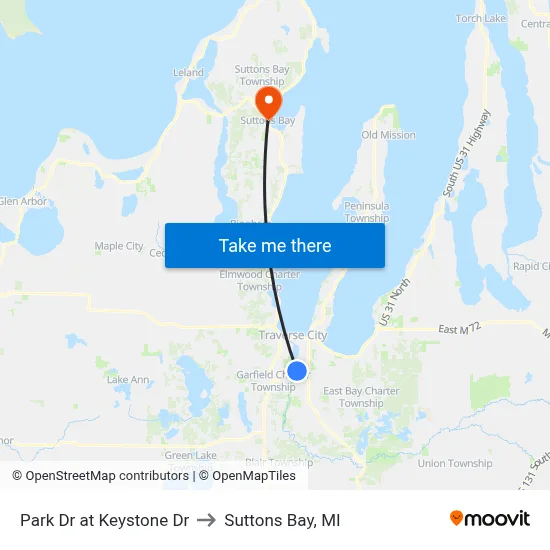 Park Dr at Keystone Dr to Suttons Bay, MI map