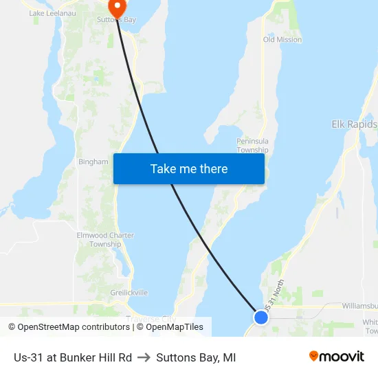 Us-31 at Bunker Hill Rd to Suttons Bay, MI map