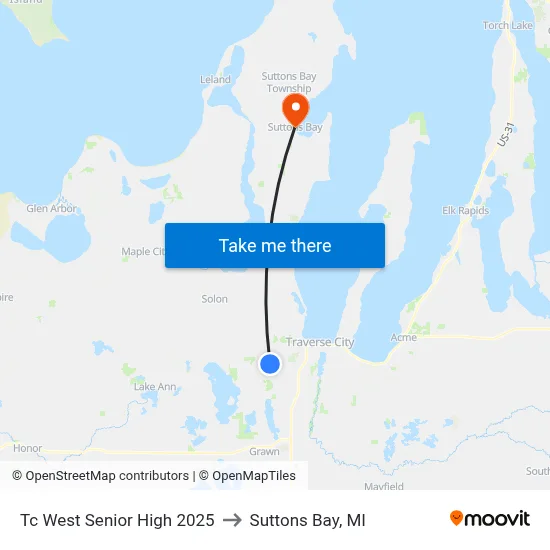 Tc West Senior High 2025 to Suttons Bay, MI map