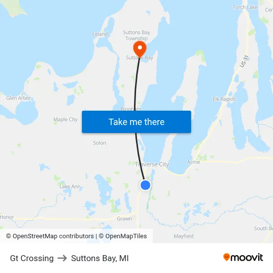 Gt Crossing to Suttons Bay, MI map