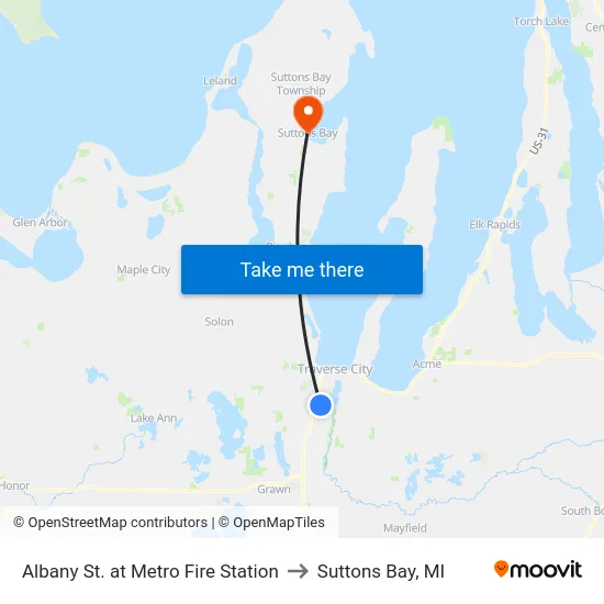 Albany St. at Metro Fire Station to Suttons Bay, MI map
