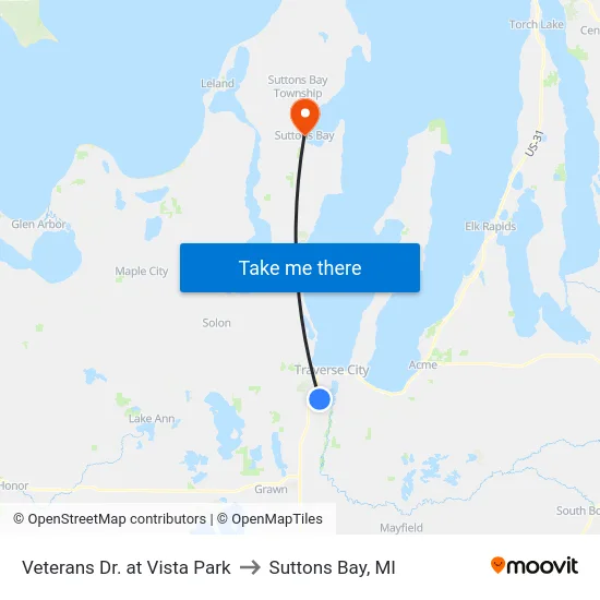 Veterans Dr. at Vista Park to Suttons Bay, MI map