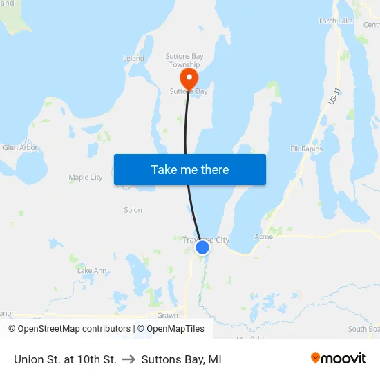 Union St. at 10th St. to Suttons Bay, MI map