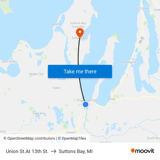 Union St.At 13th St. to Suttons Bay, MI map