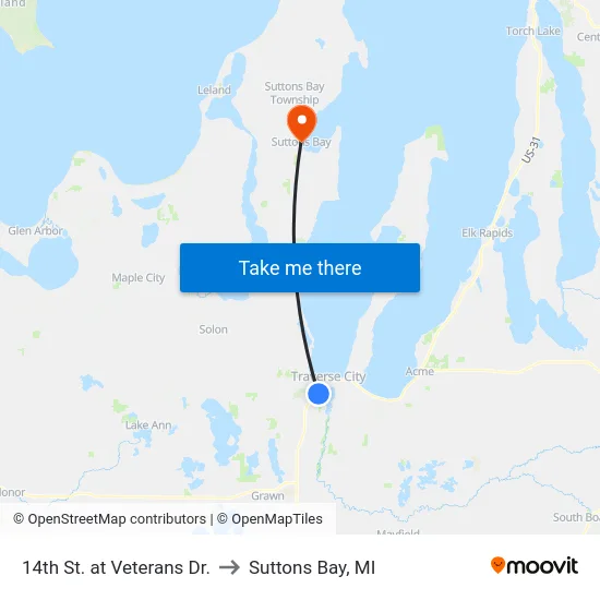 14th St. at Veterans Dr. to Suttons Bay, MI map