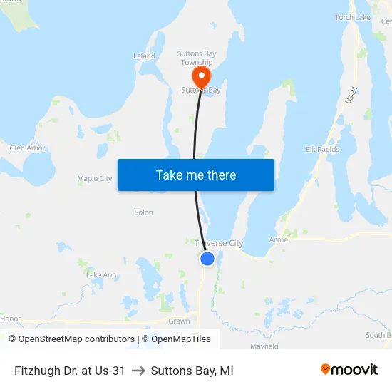 Fitzhugh Dr. at Us-31 to Suttons Bay, MI map
