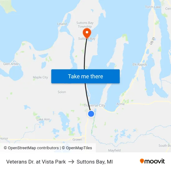 Veterans Dr. at Vista Park to Suttons Bay, MI map