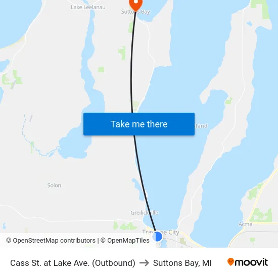 Cass St. at Lake Ave. (Outbound) to Suttons Bay, MI map