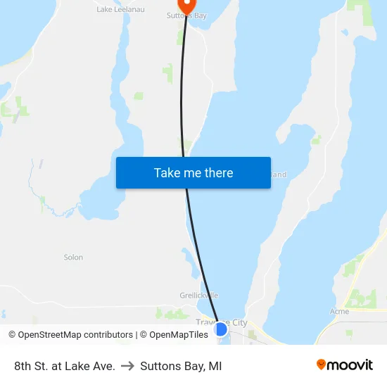 8th St. at Lake Ave. to Suttons Bay, MI map