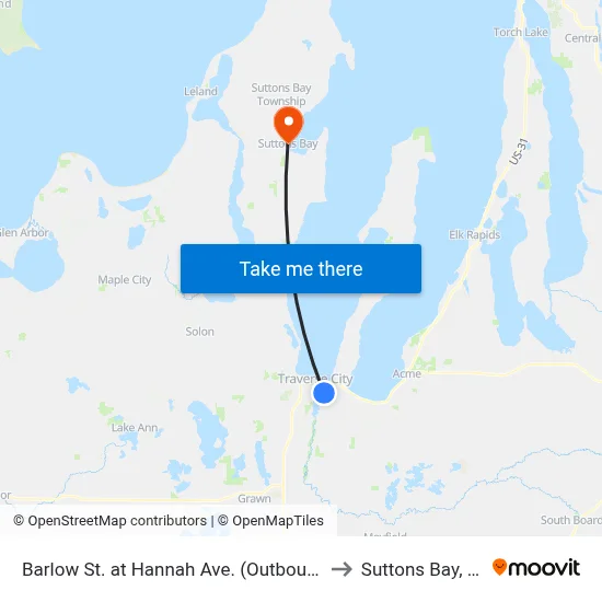 Barlow St. at Hannah Ave. (Outbound) to Suttons Bay, MI map