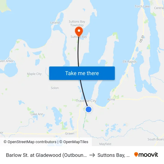 Barlow St. at Gladewood (Outbound) to Suttons Bay, MI map