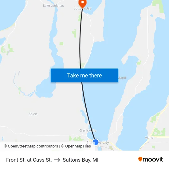 Front St. at Cass St. to Suttons Bay, MI map
