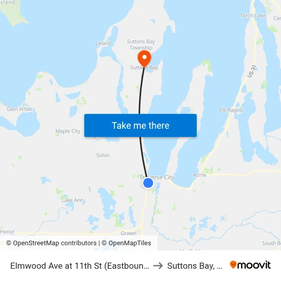 Elmwood Ave at 11th St (Eastbound) to Suttons Bay, MI map