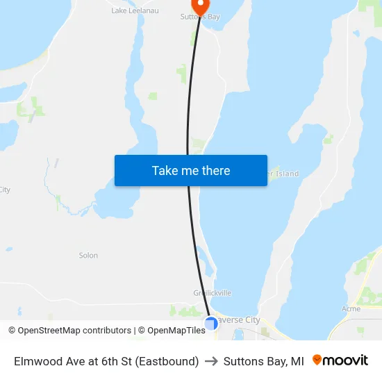 Elmwood Ave at 6th St (Eastbound) to Suttons Bay, MI map