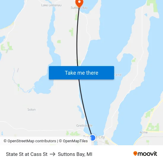 State St at Cass St to Suttons Bay, MI map