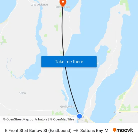 E Front St at Barlow St (Eastbound) to Suttons Bay, MI map