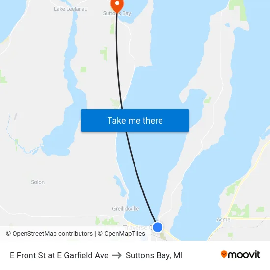 E Front St at E Garfield Ave to Suttons Bay, MI map