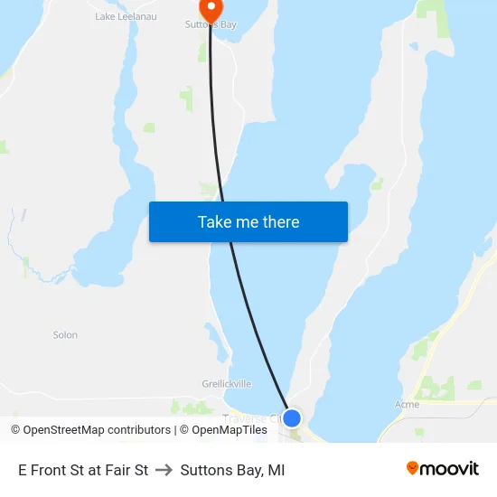 E Front St at Fair St to Suttons Bay, MI map