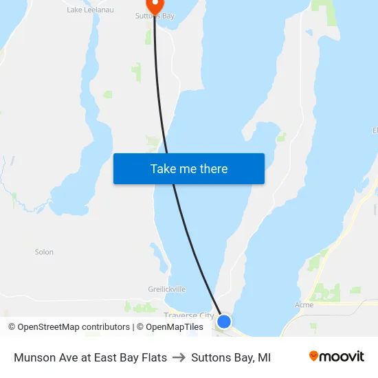 Munson Ave at East Bay Flats to Suttons Bay, MI map