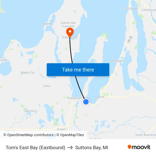 Tom's East Bay (Eastbound) to Suttons Bay, MI map