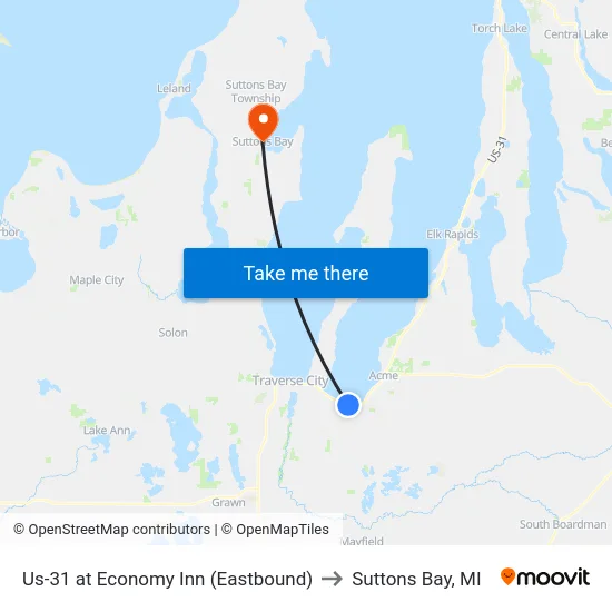 Us-31 at Economy Inn (Eastbound) to Suttons Bay, MI map