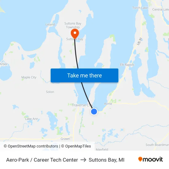 Aero-Park / Career Tech Center to Suttons Bay, MI map