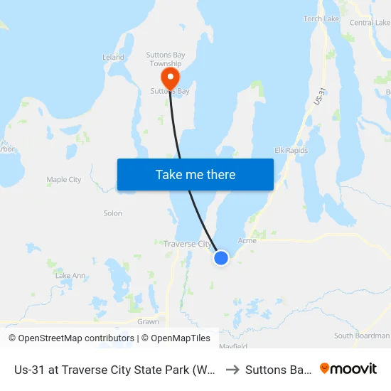 Us-31 at Traverse City State Park (Westbound) to Suttons Bay, MI map