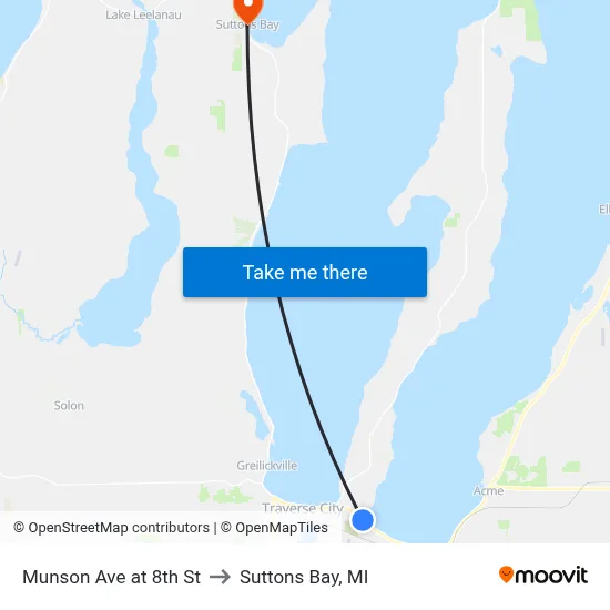 Munson Ave at 8th St to Suttons Bay, MI map