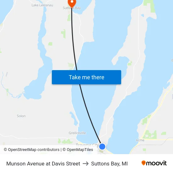 Munson Avenue at Davis Street to Suttons Bay, MI map