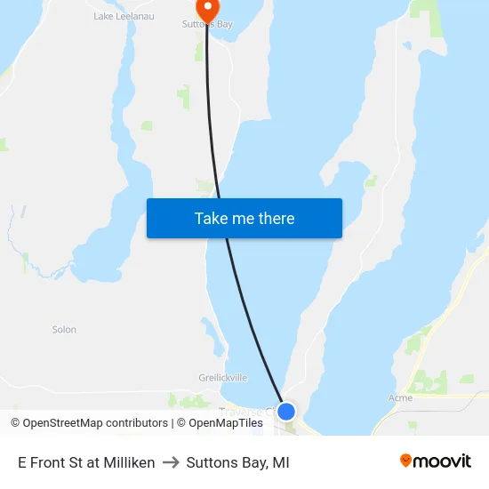 E Front St at Milliken to Suttons Bay, MI map