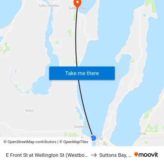 E Front St at Wellington St (Westbound) to Suttons Bay, MI map