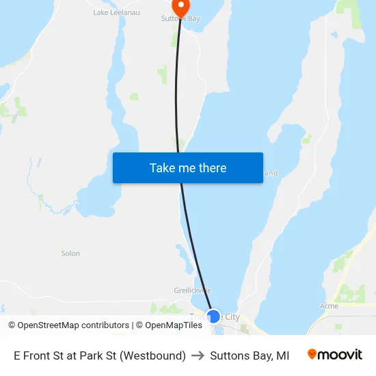 E Front St at Park St (Westbound) to Suttons Bay, MI map