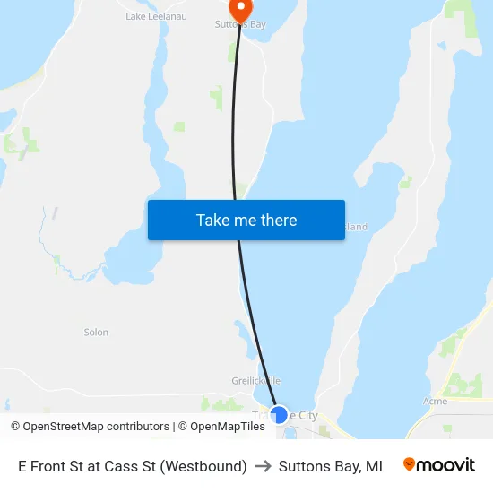 E Front St at Cass St (Westbound) to Suttons Bay, MI map