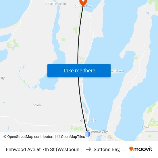 Elmwood Ave at 7th St (Westbound) to Suttons Bay, MI map
