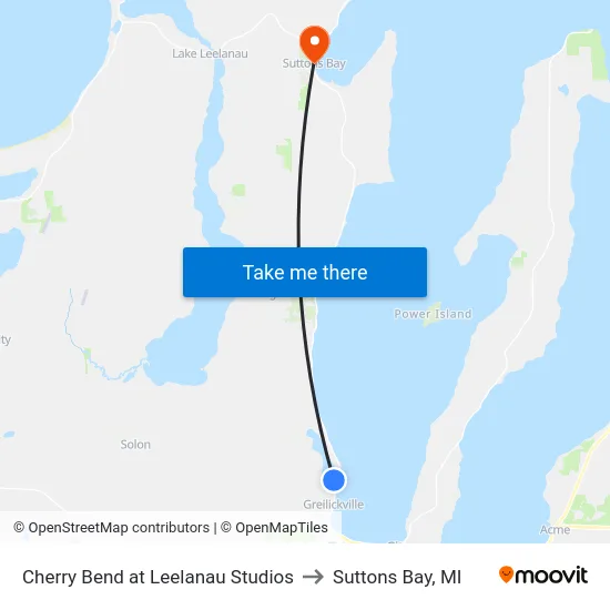Cherry Bend at Leelanau Studios to Suttons Bay, MI map