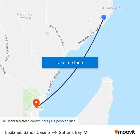 Leelanau Sands Casino to Suttons Bay, MI map