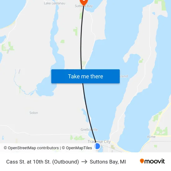 Cass St. at 10th St. (Outbound) to Suttons Bay, MI map