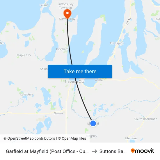 Garfield at Mayfield (Post Office - Outbound) to Suttons Bay, MI map