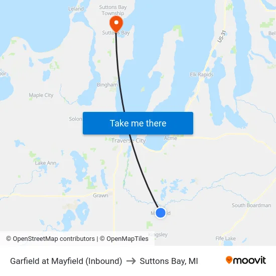 Garfield at Mayfield (Inbound) to Suttons Bay, MI map