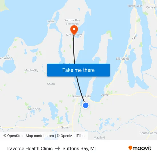 Traverse Health Clinic to Suttons Bay, MI map
