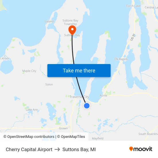 Cherry Capital Airport to Suttons Bay, MI map
